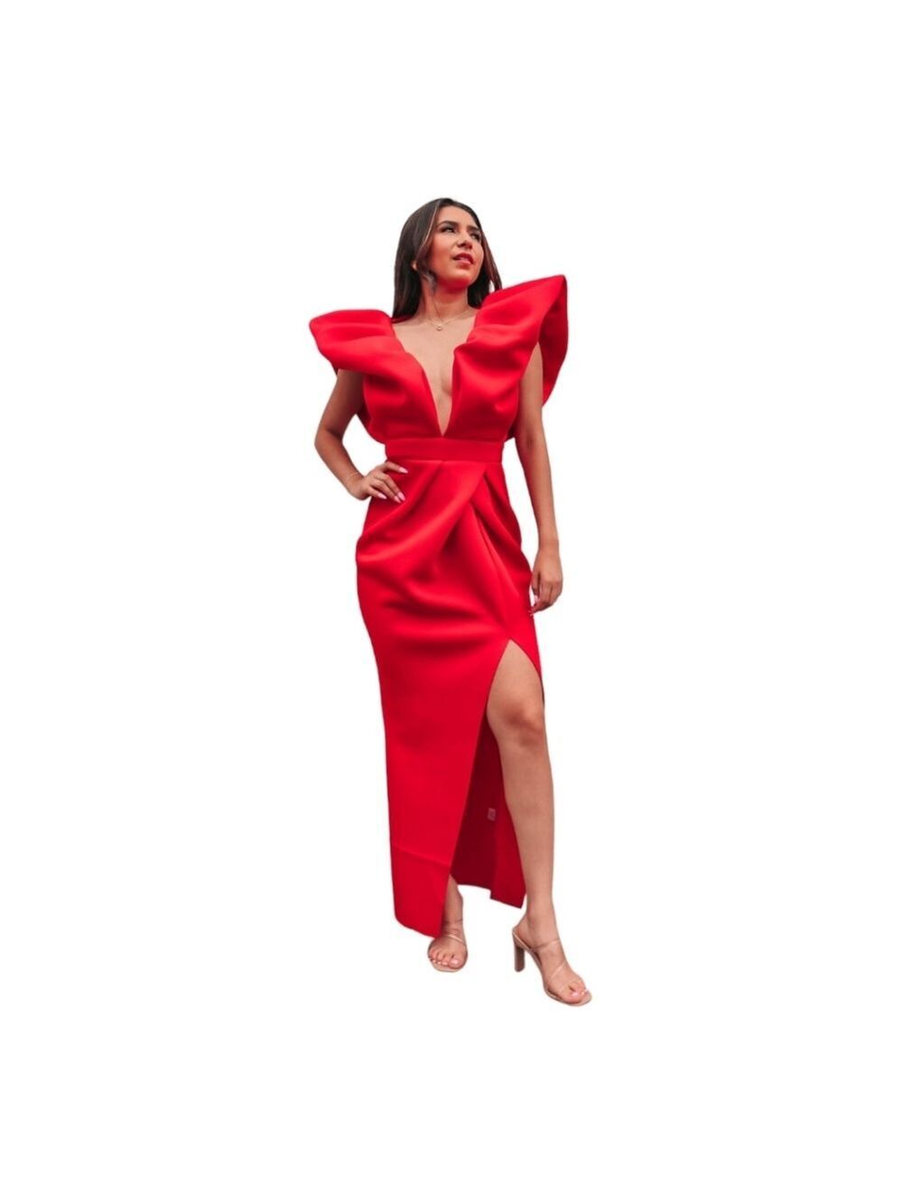 Elegant Red Floor Length Gown, Size L - Picture 1 of 9